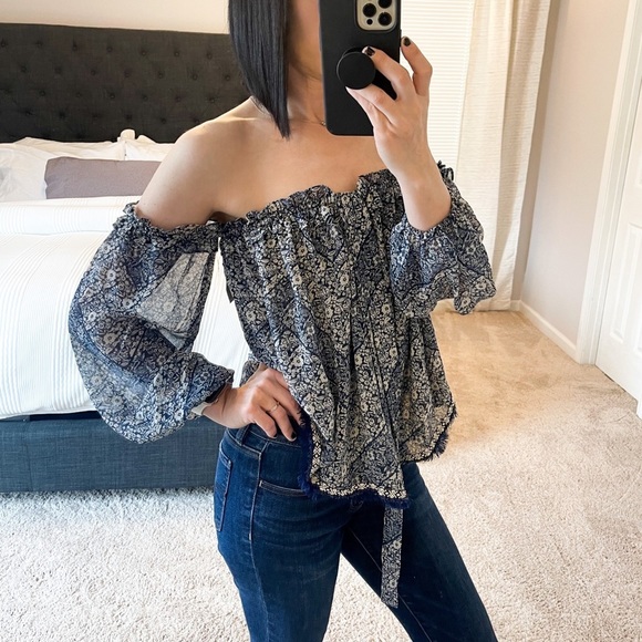 Misa Los Angeles Tops - Misa | Billowy Chiffon Off The Shoulder Halter Top